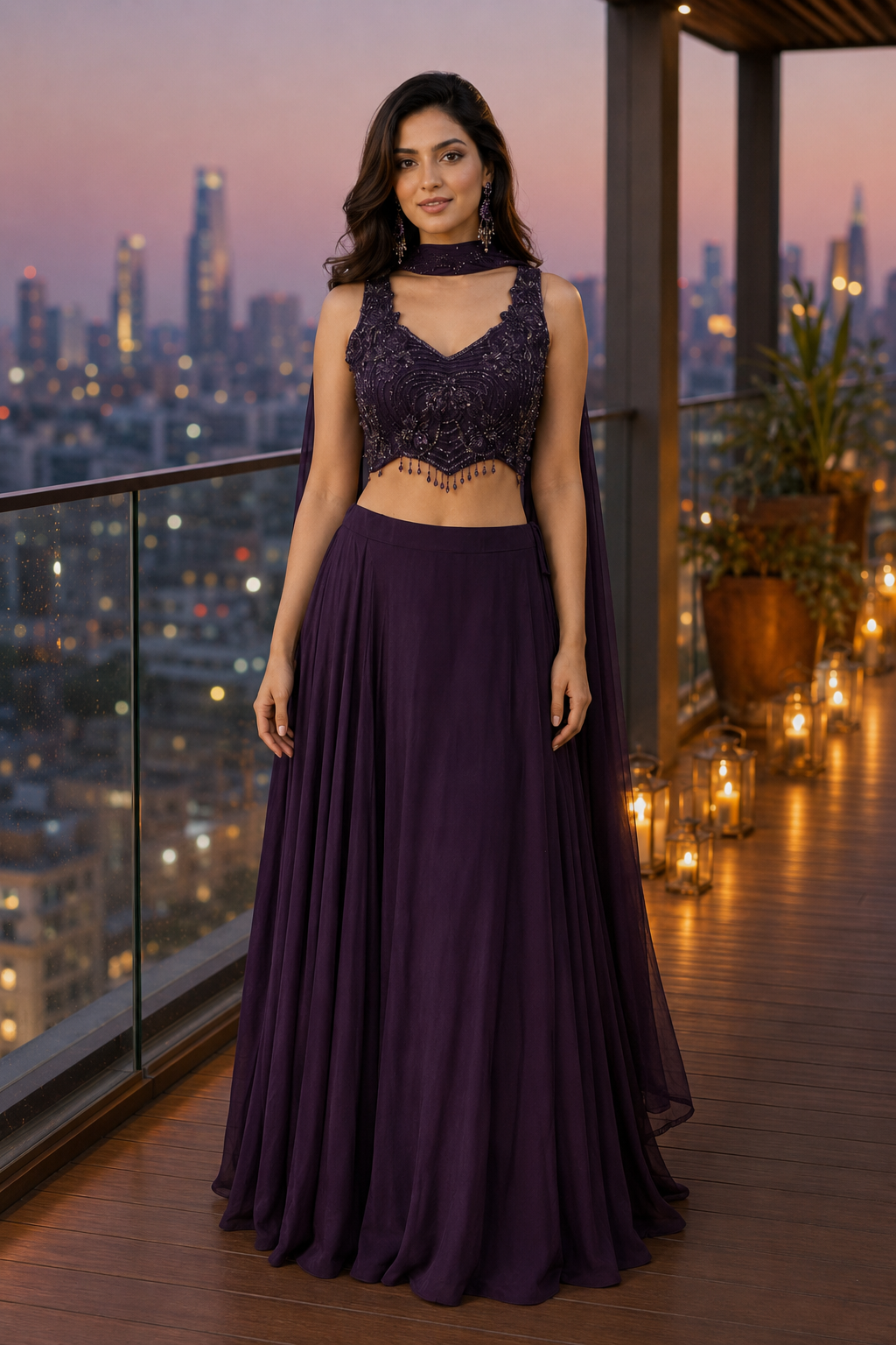 Deep Plum Embellished Lehenga Set