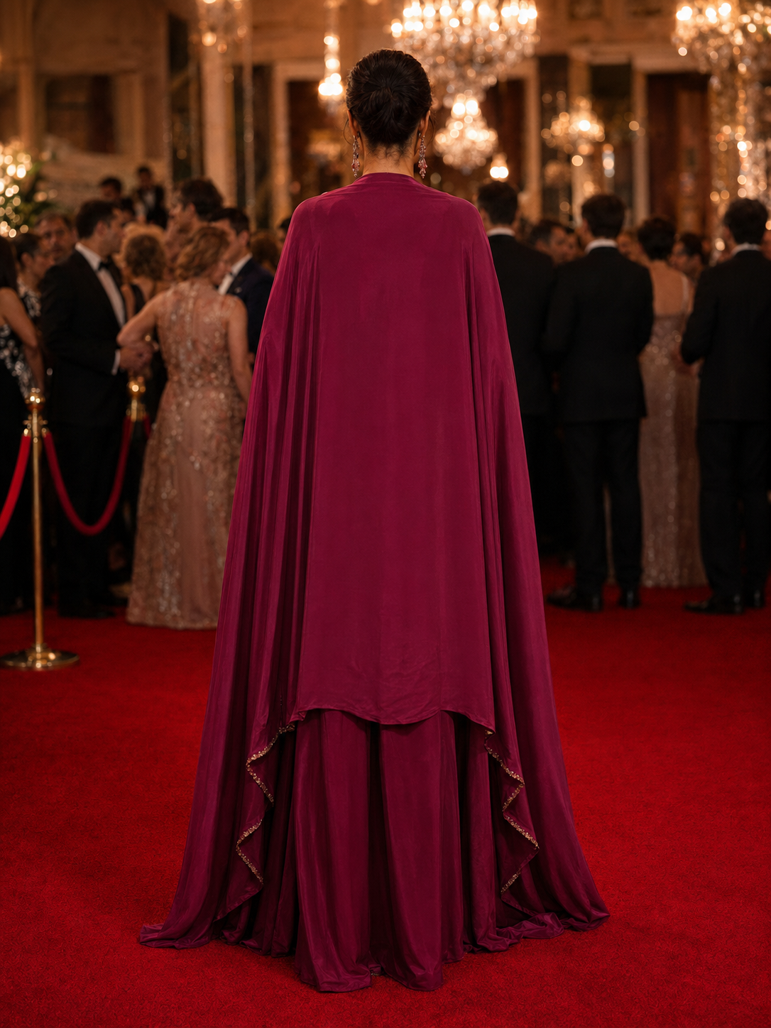 Wine Gold Cape Palazzo Set
