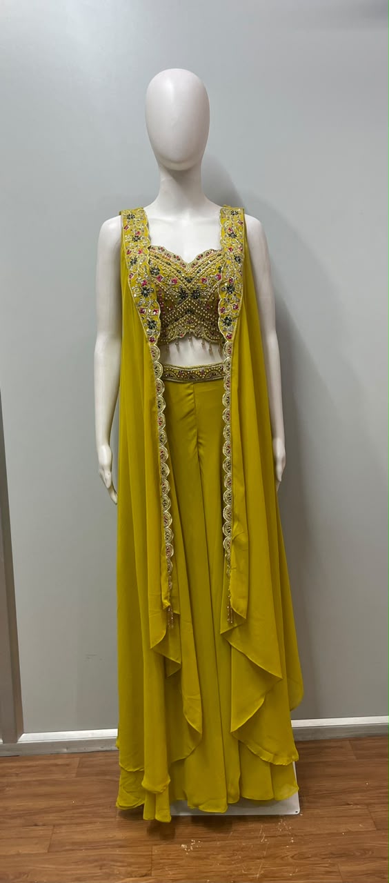 Mustard Mirror Cape Palazzo Set