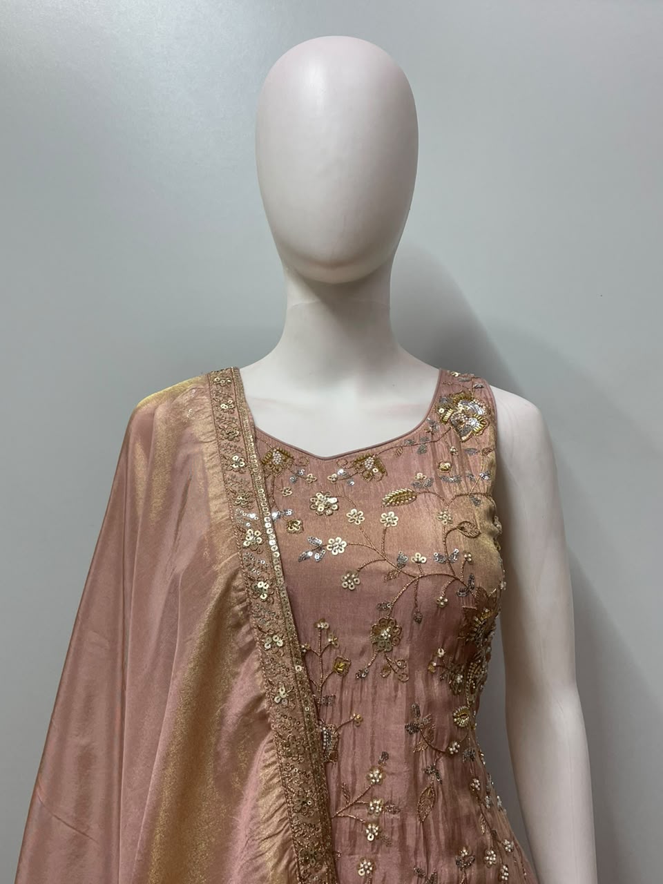 Dusty Peach Gold Embroidered Sharara Couture Ensemble