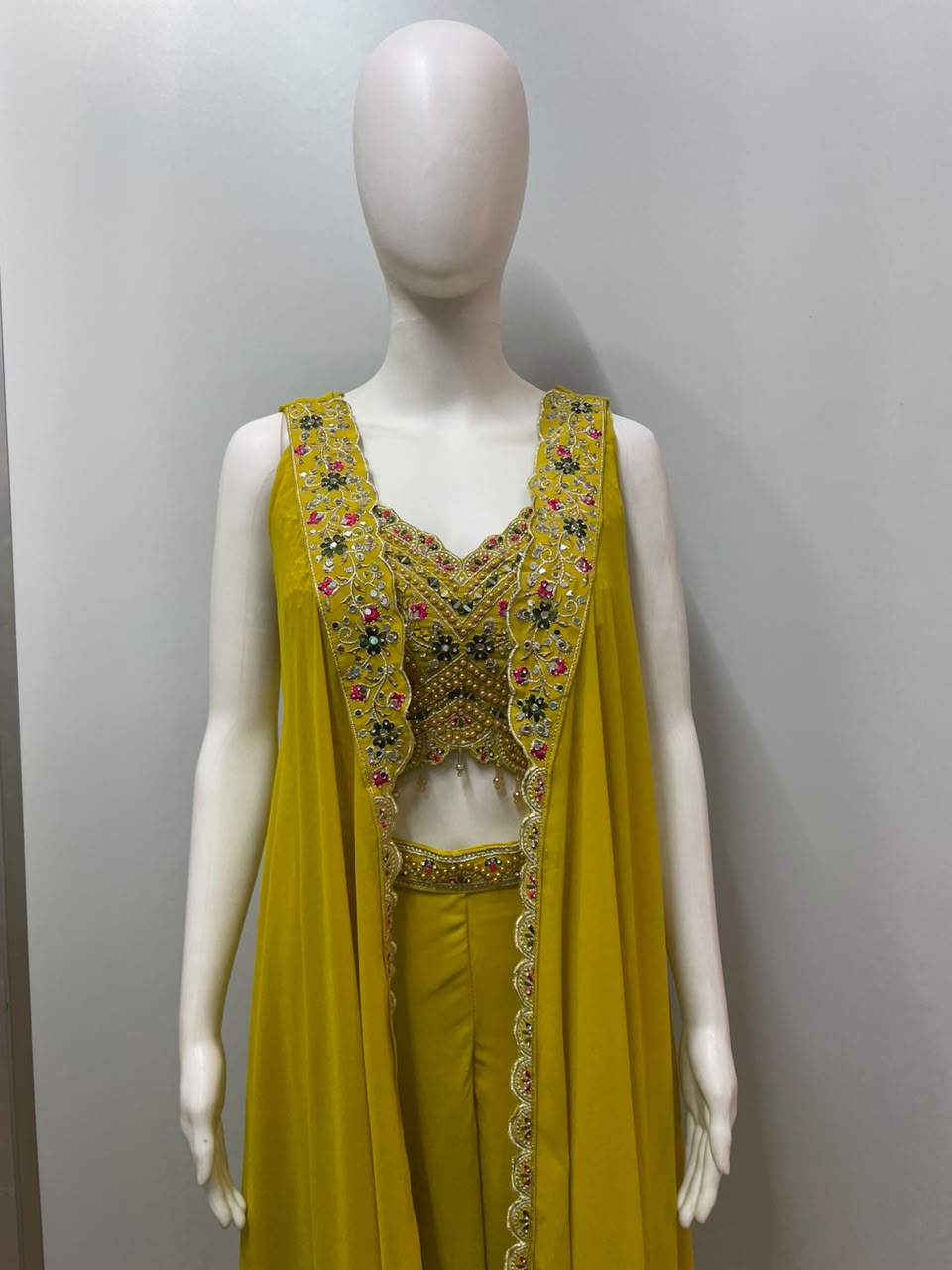 Mustard Mirror Cape Palazzo Set