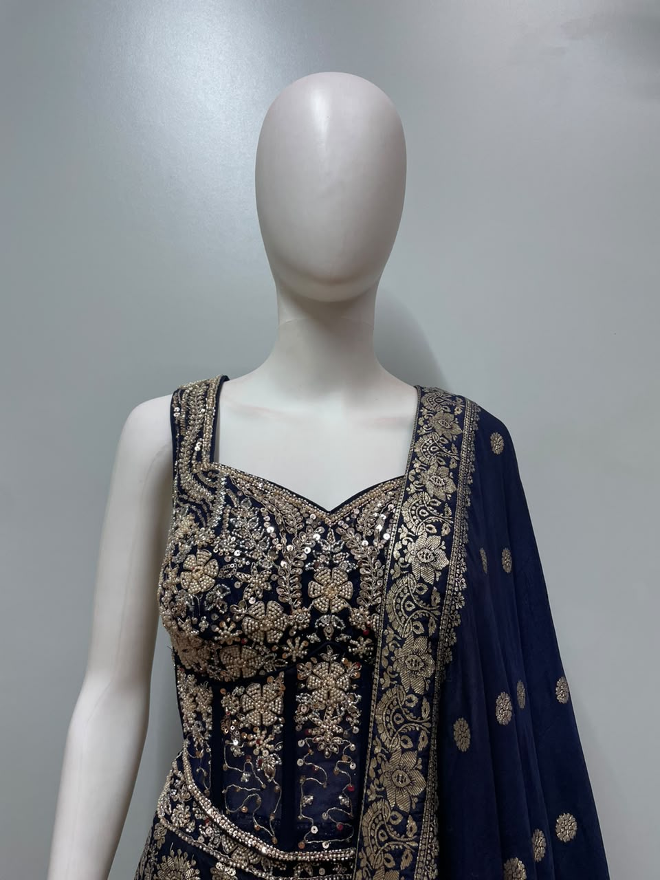 Midnight Navy Gold Embroidered Bridal Lehenga Set