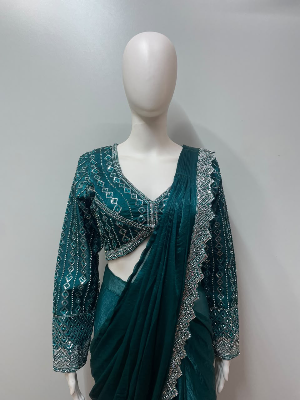 Emerald Mirror Draped Saree Set