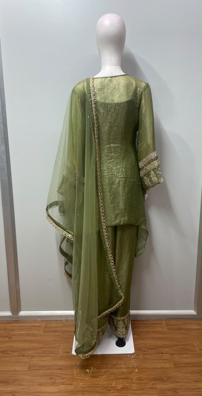 Olive Gold Pearl Embellished Festive Ensemble - close-up detail