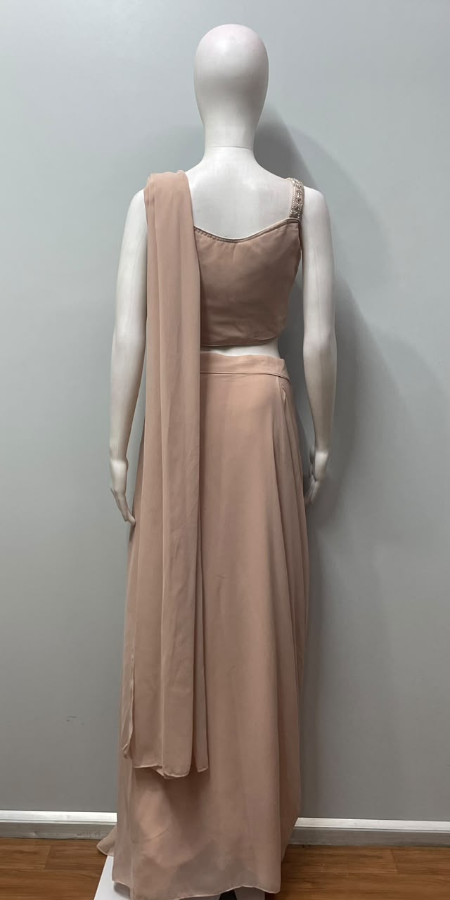 Dusty Peach Pearl Draped Saree Set