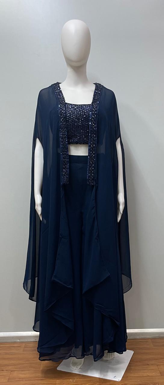 Midnight Sequin Cape Palazzo Couture Set