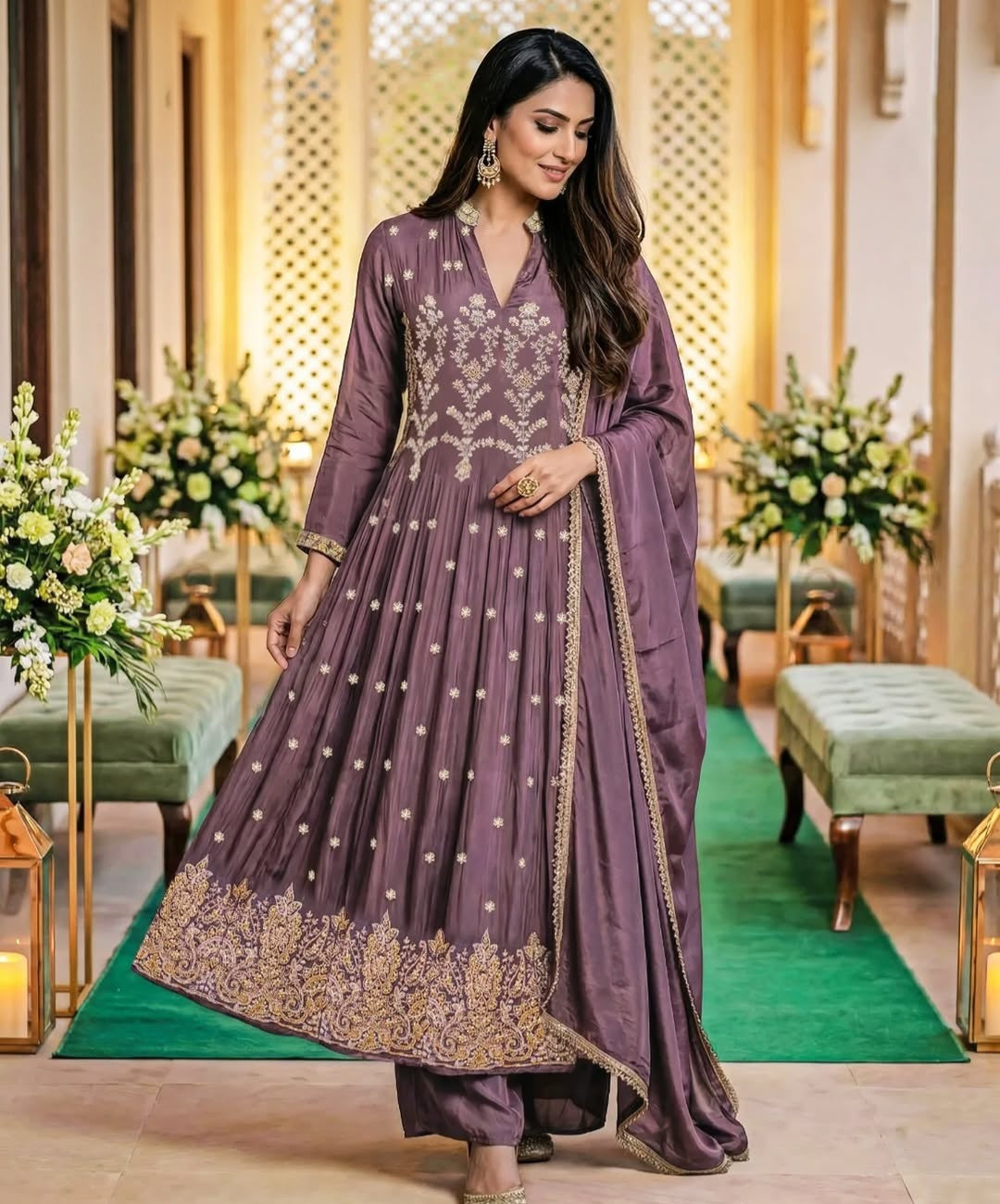 Mauve Zari Luxe Anarkali Couture Ensemble