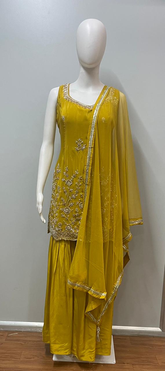 Mustard Yellow Embroidered Gharara Set
