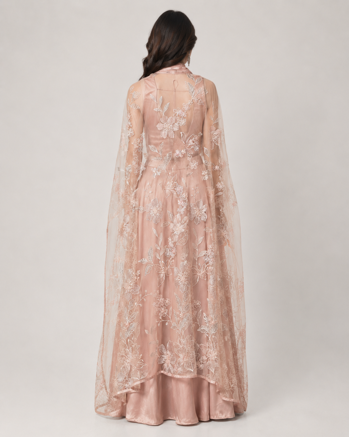 Blush Peach Embroidered Cape Palazzo Set