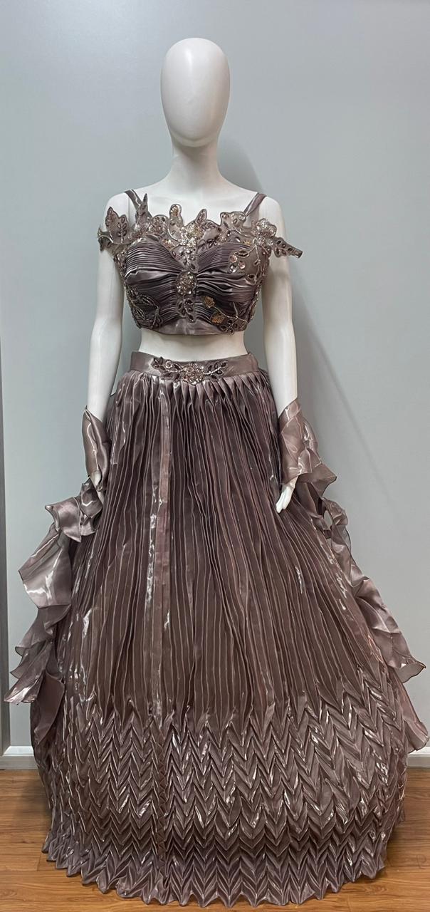 Mocha Mauve Pleated Lehenga Set