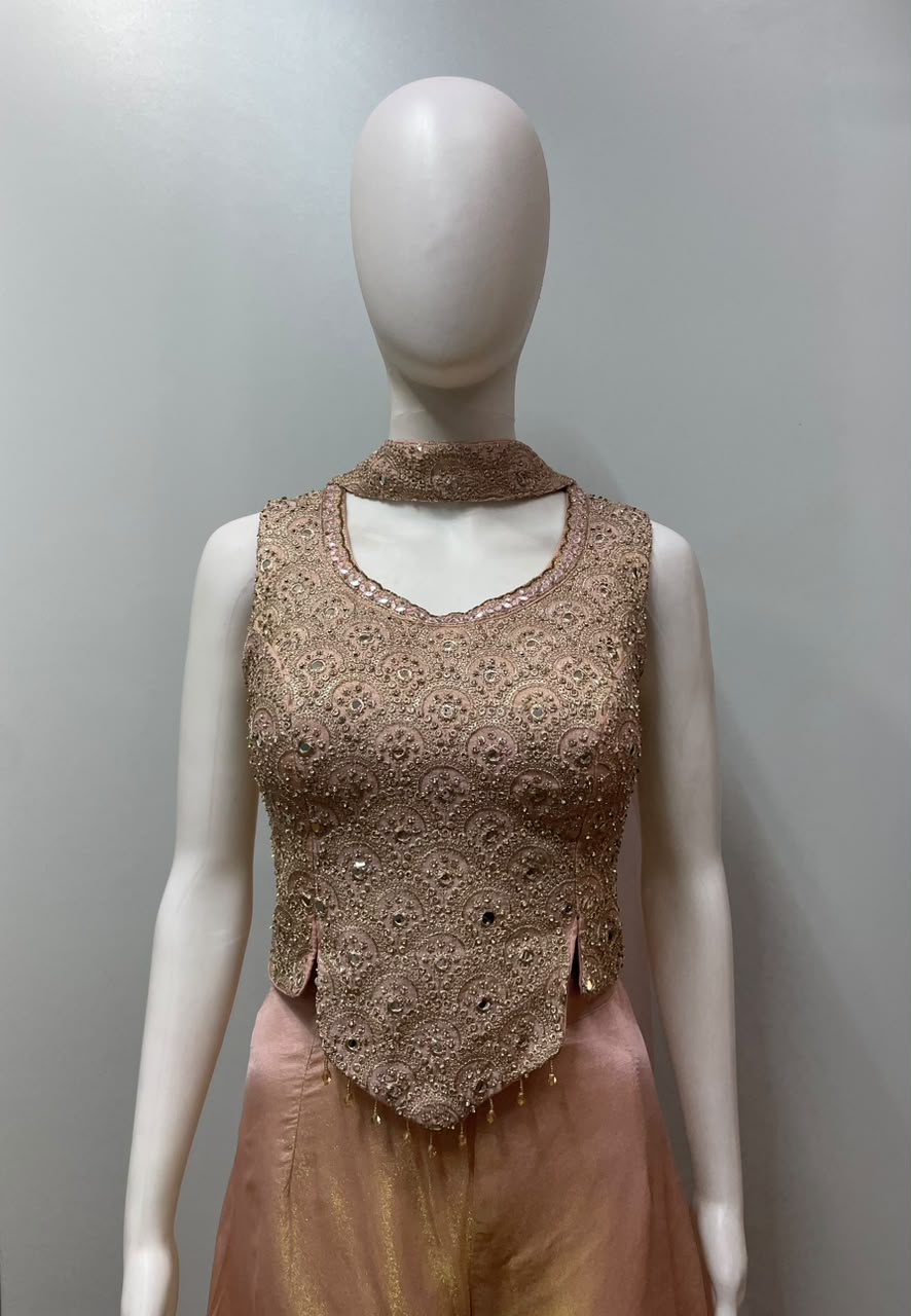 Blush Gold Embroidered Palazzo Set