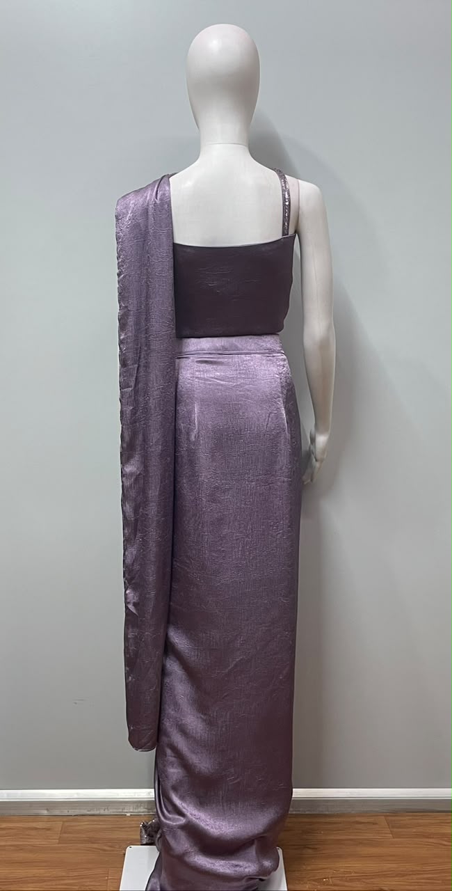 Mauve Crystal Draped Saree Set