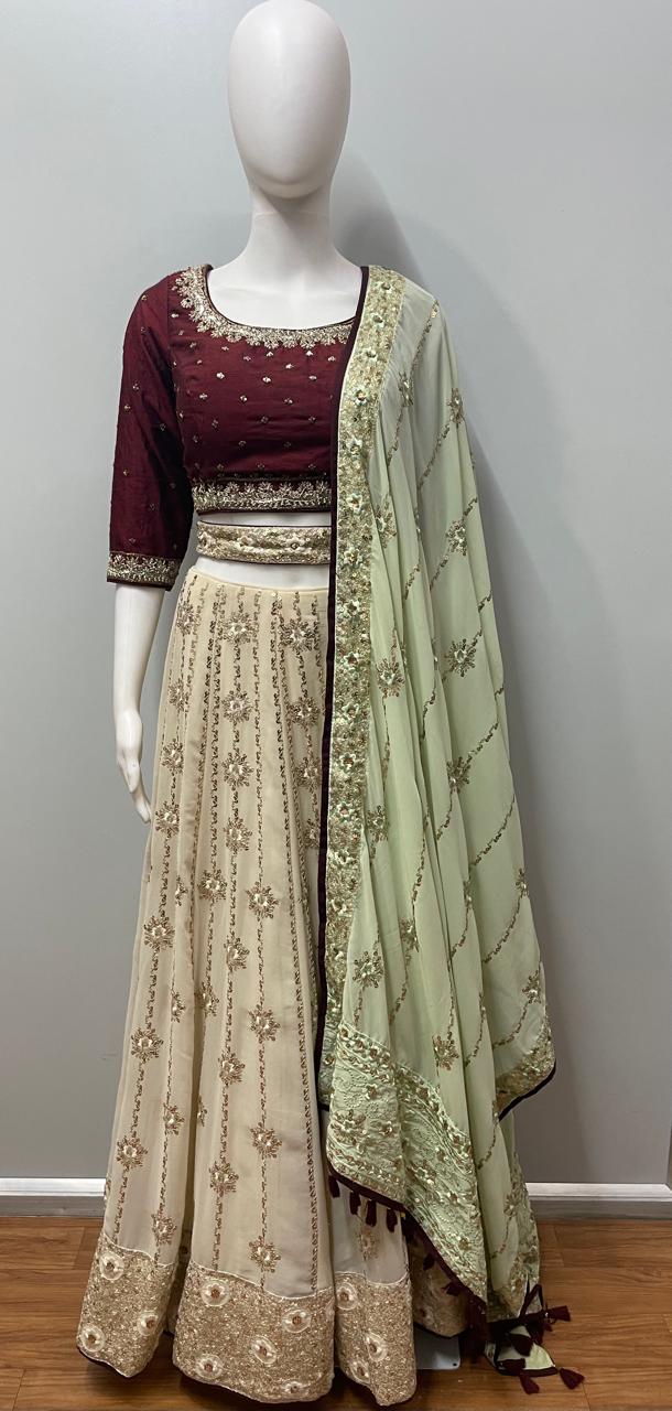 Maroon Ivory Zari Lehenga Set