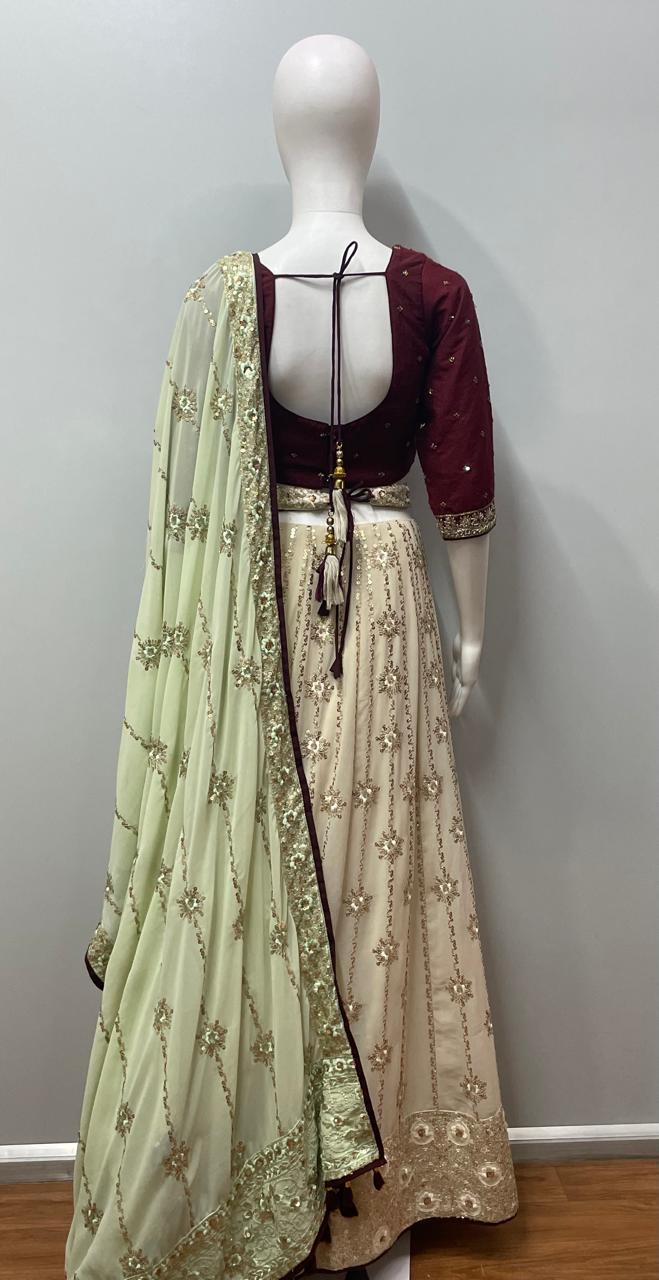 Maroon Ivory Zari Lehenga Set