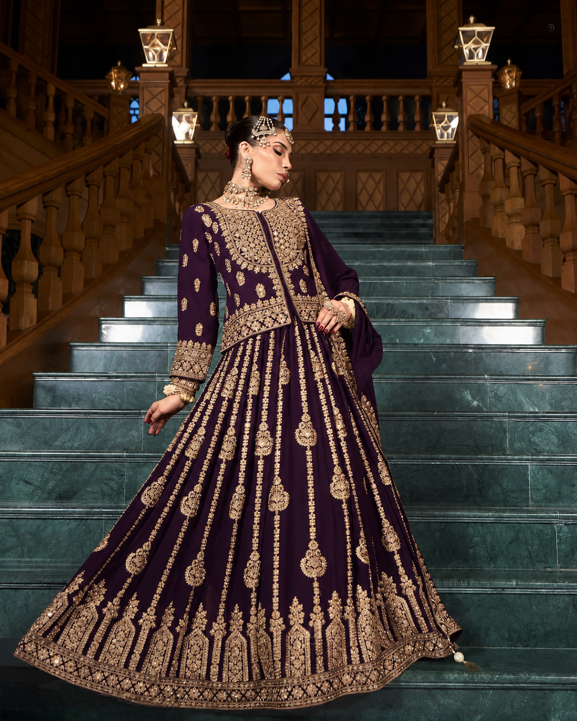 Plum Zari Jacket Lehenga Couture Set