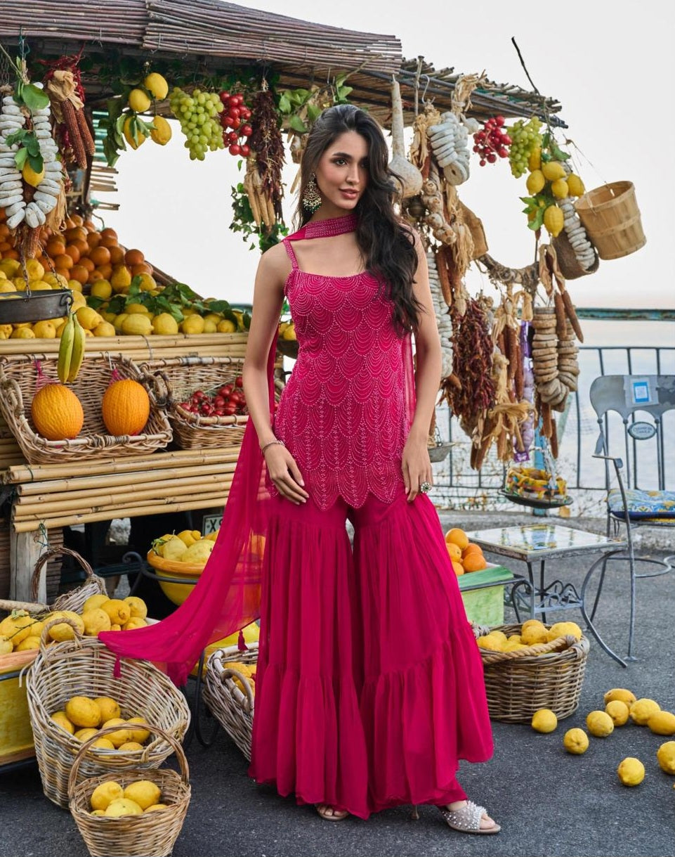 Rani Pink Embroidered Sharara Set
