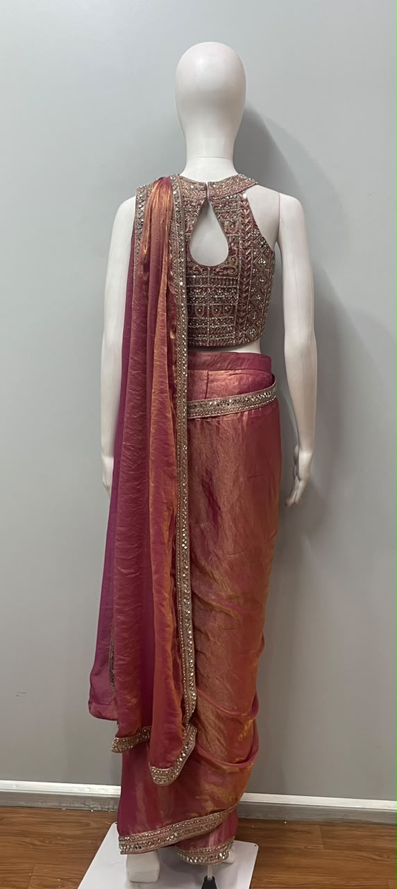 Magenta Amber Embroidered Draped Saree Set