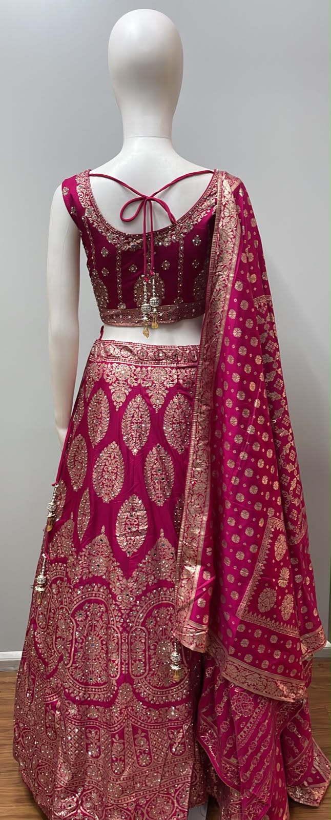 Fuchsia Gold Zari Bridal Lehenga Ensemble