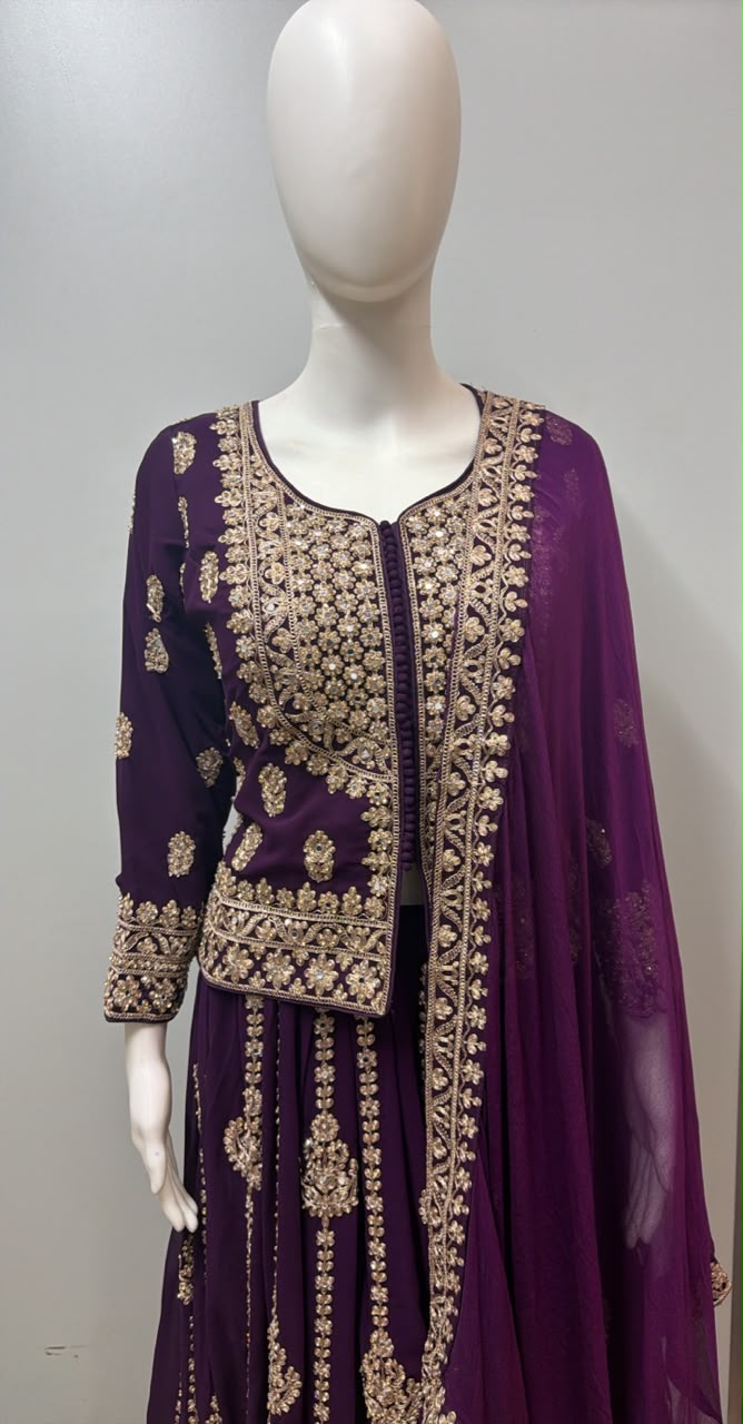 Plum Zari Jacket Lehenga Couture Set