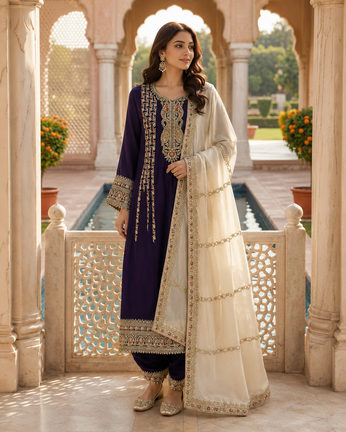 Midnight Ivory Embroidered Kurta Set