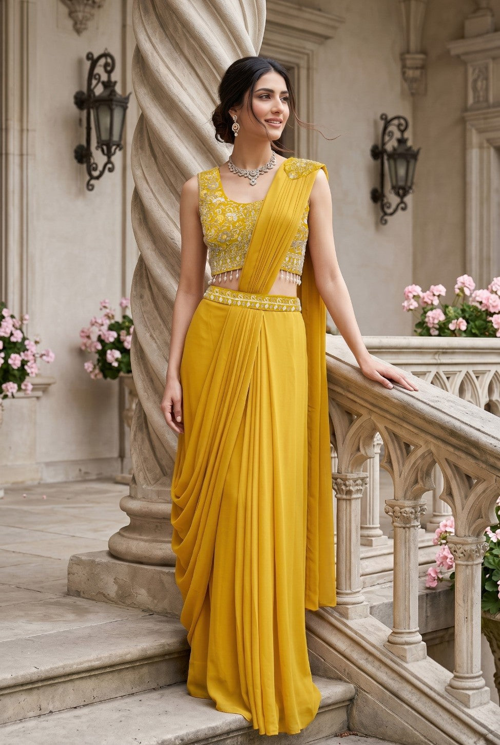Golden Glow Luxe Draped Saree Set