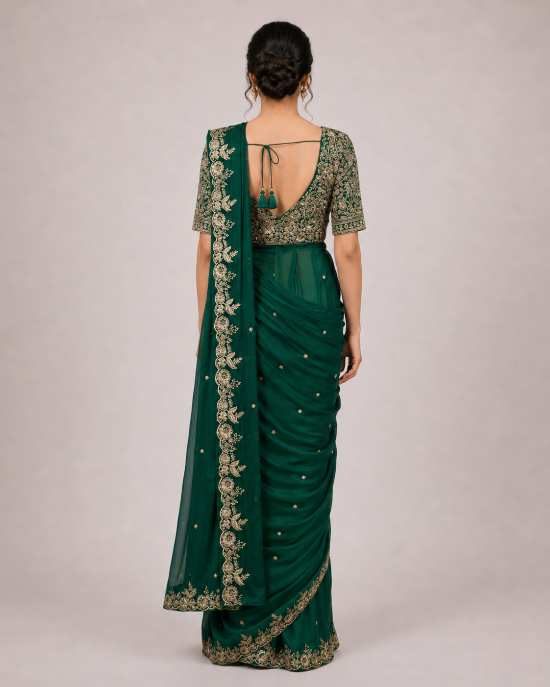 Emerald Green Antique Zari Saree Ensemble