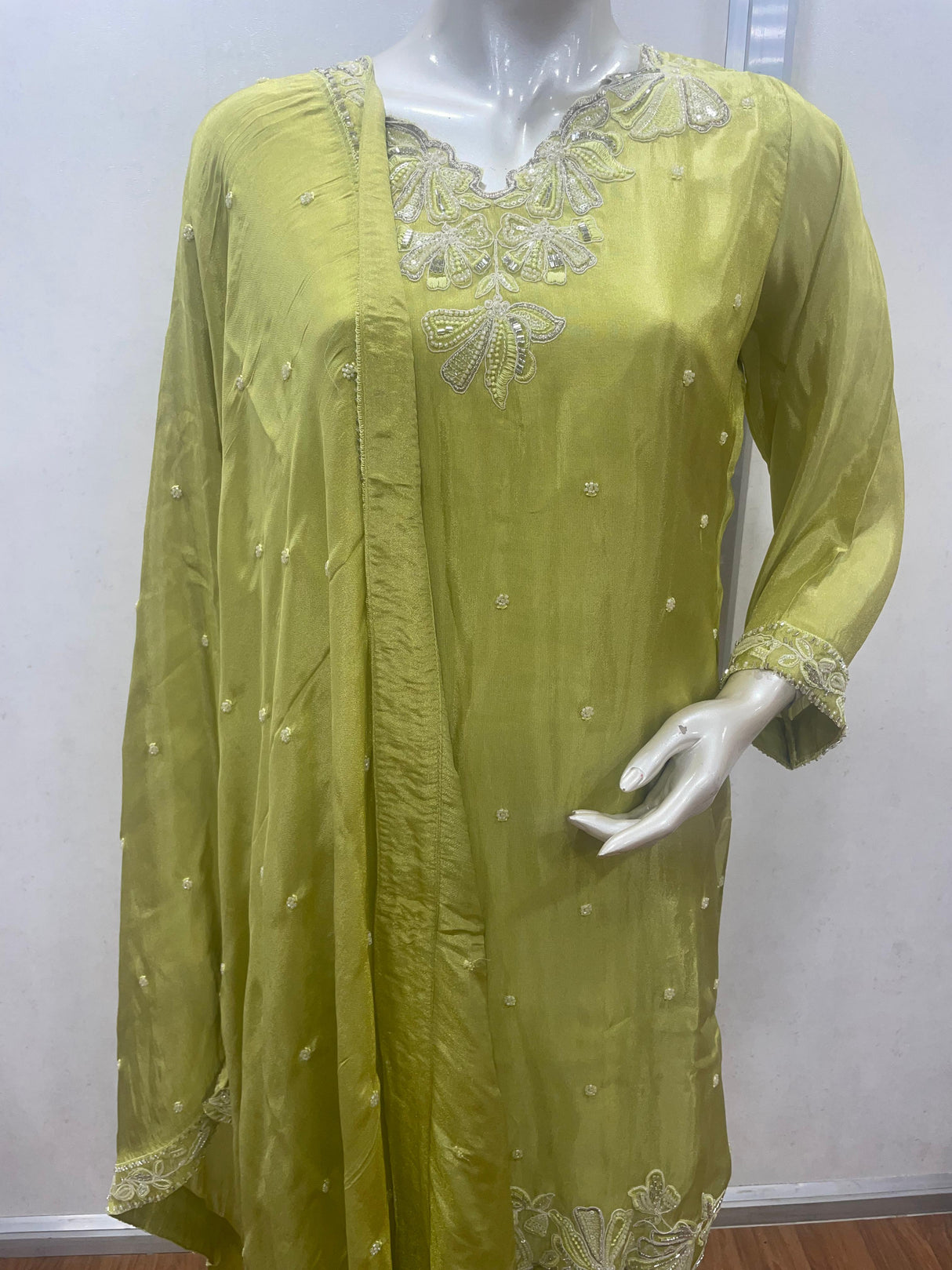 Lime Green Embroidered Luxe Kurta Set