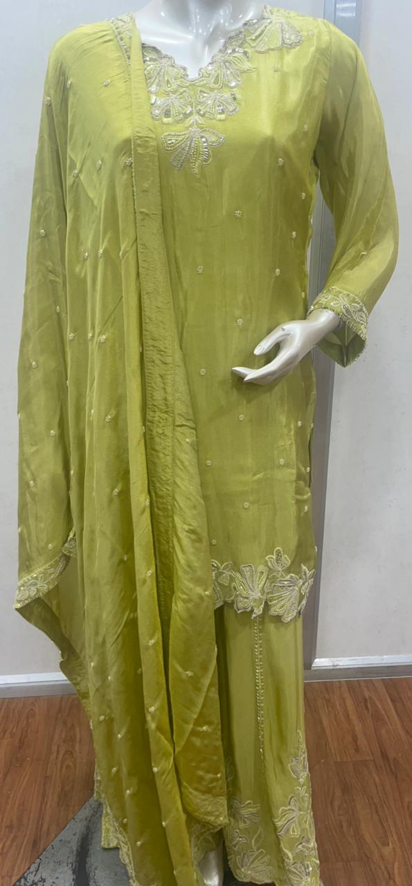 Lime Green Embroidered Luxe Kurta Set