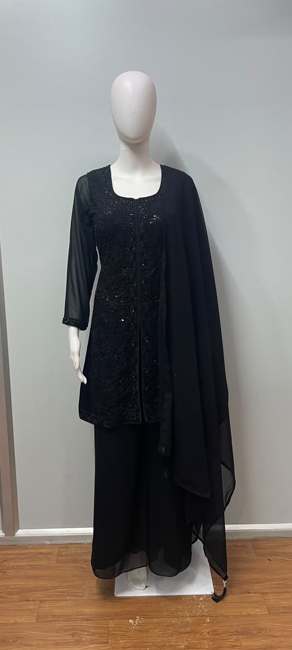 Noir Sequin Embroidered Palazzo Couture Ensemble
