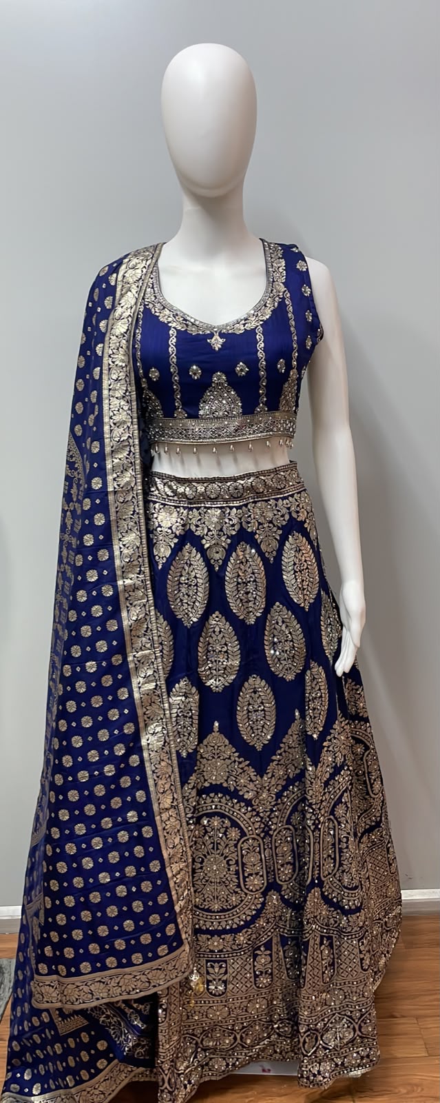 Royal Blue Gold Zari Lehenga Ensemble