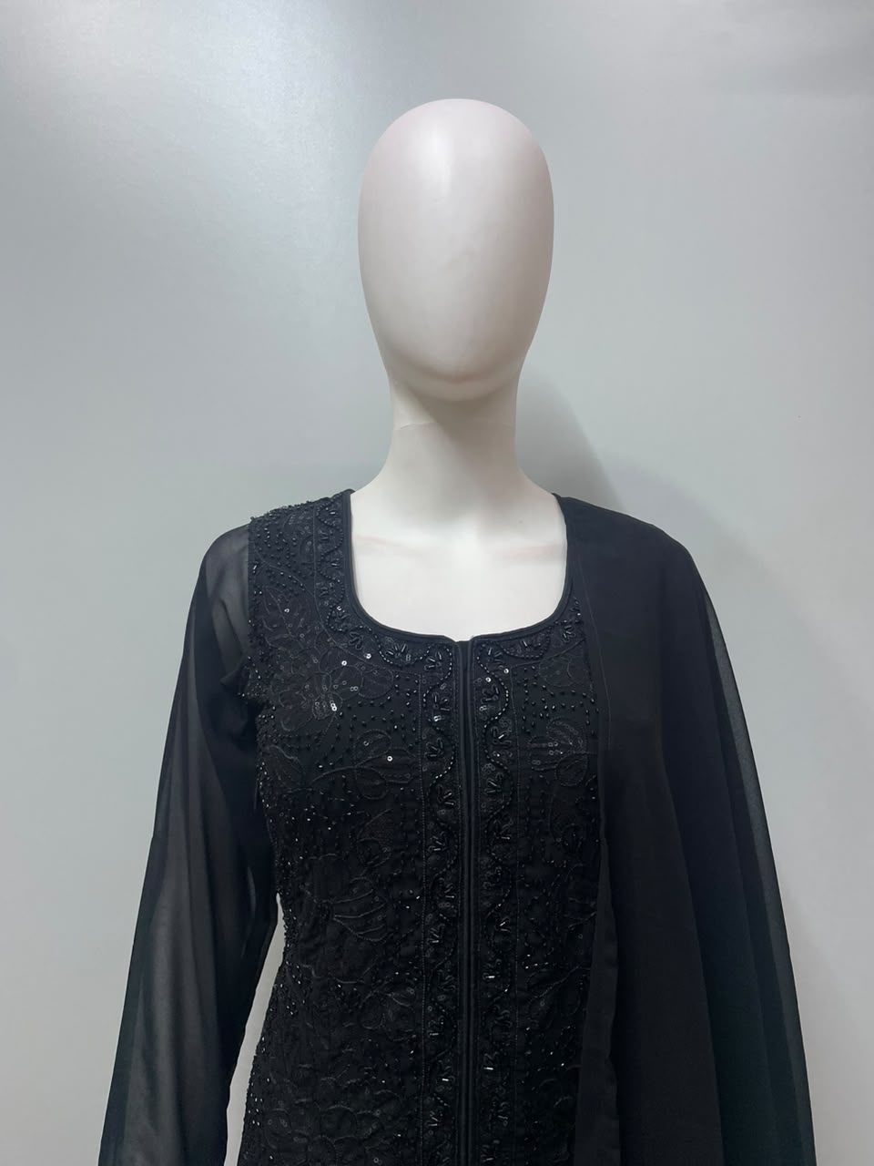 Noir Sequin Embroidered Palazzo Couture Ensemble