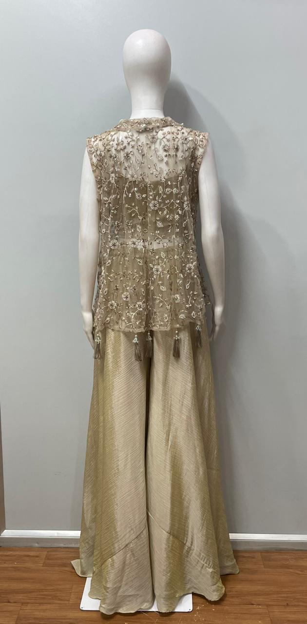 Champagne Embroidered Jacket Palazzo Set