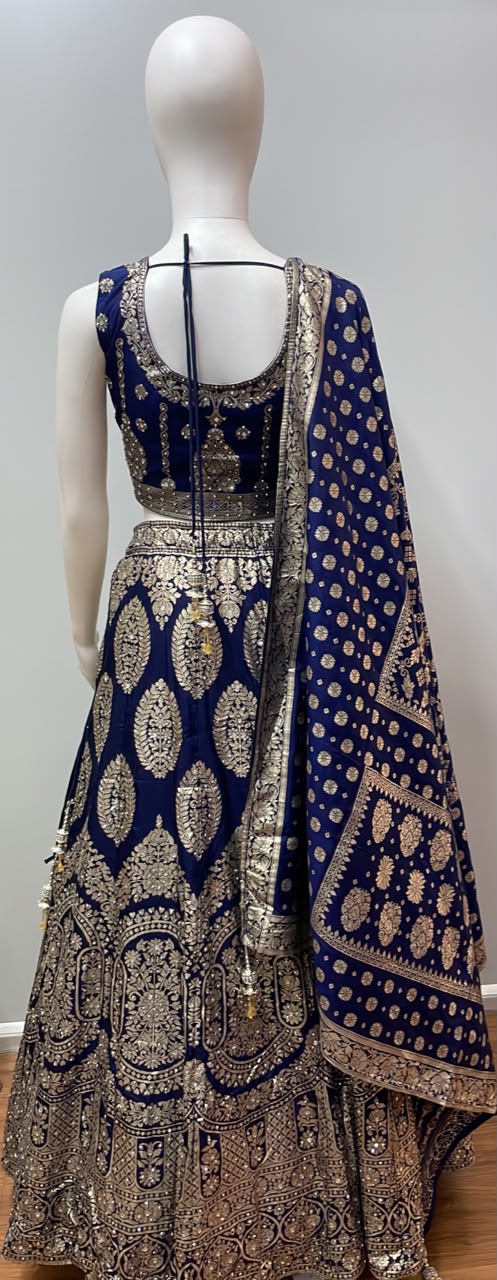 Royal Blue Gold Zari Lehenga Ensemble