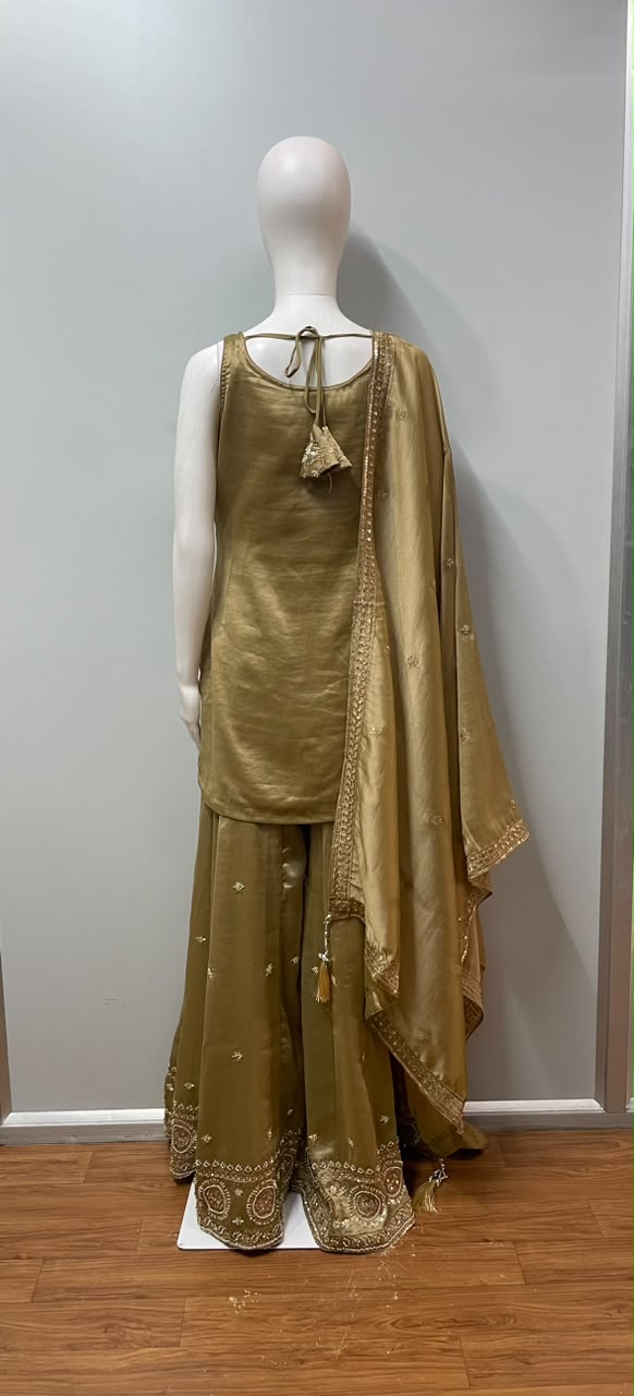 Olive Gold Embroidered Palazzo Set