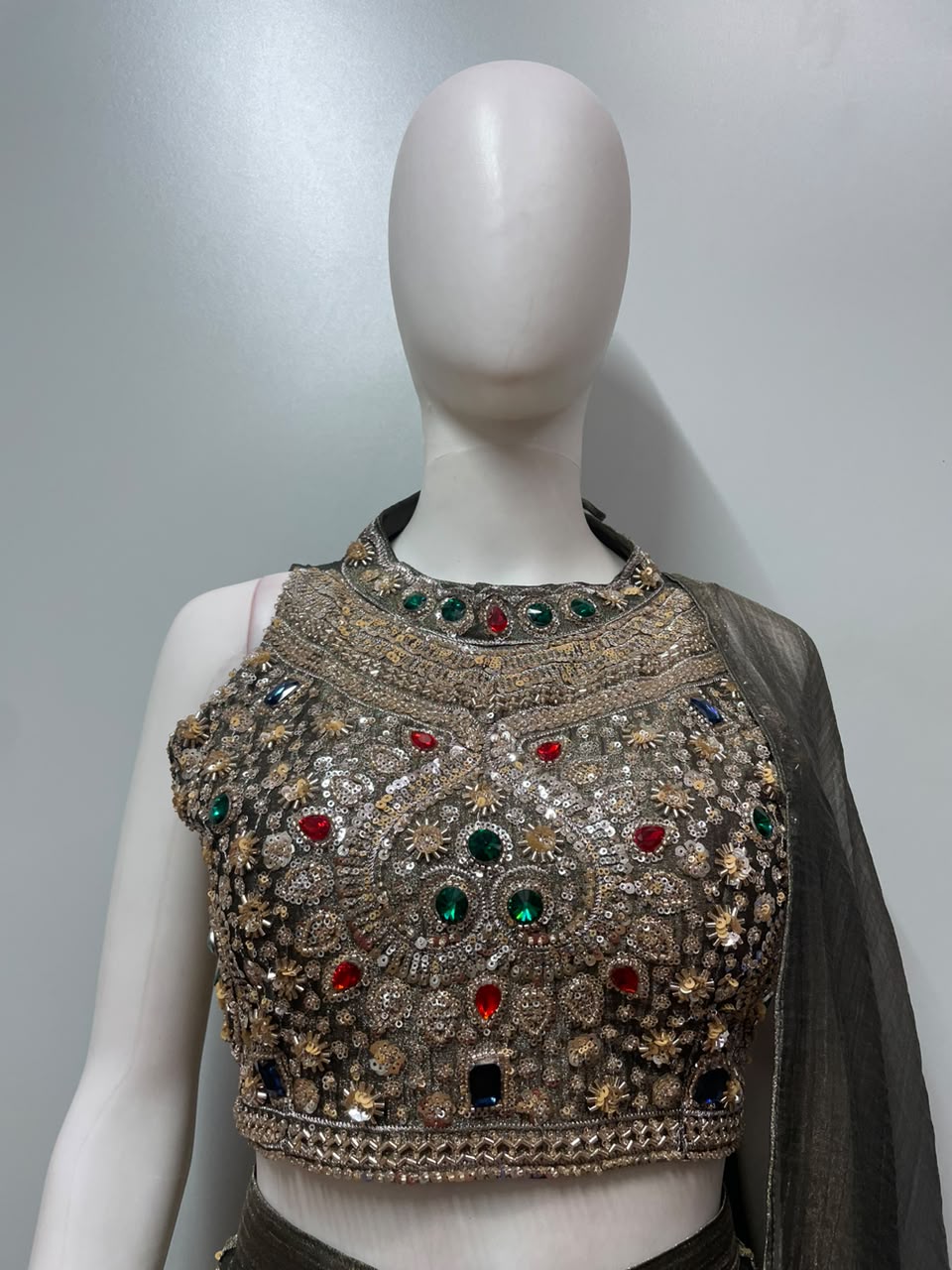 Olive Gold Embroidered Palazzo Drape Set