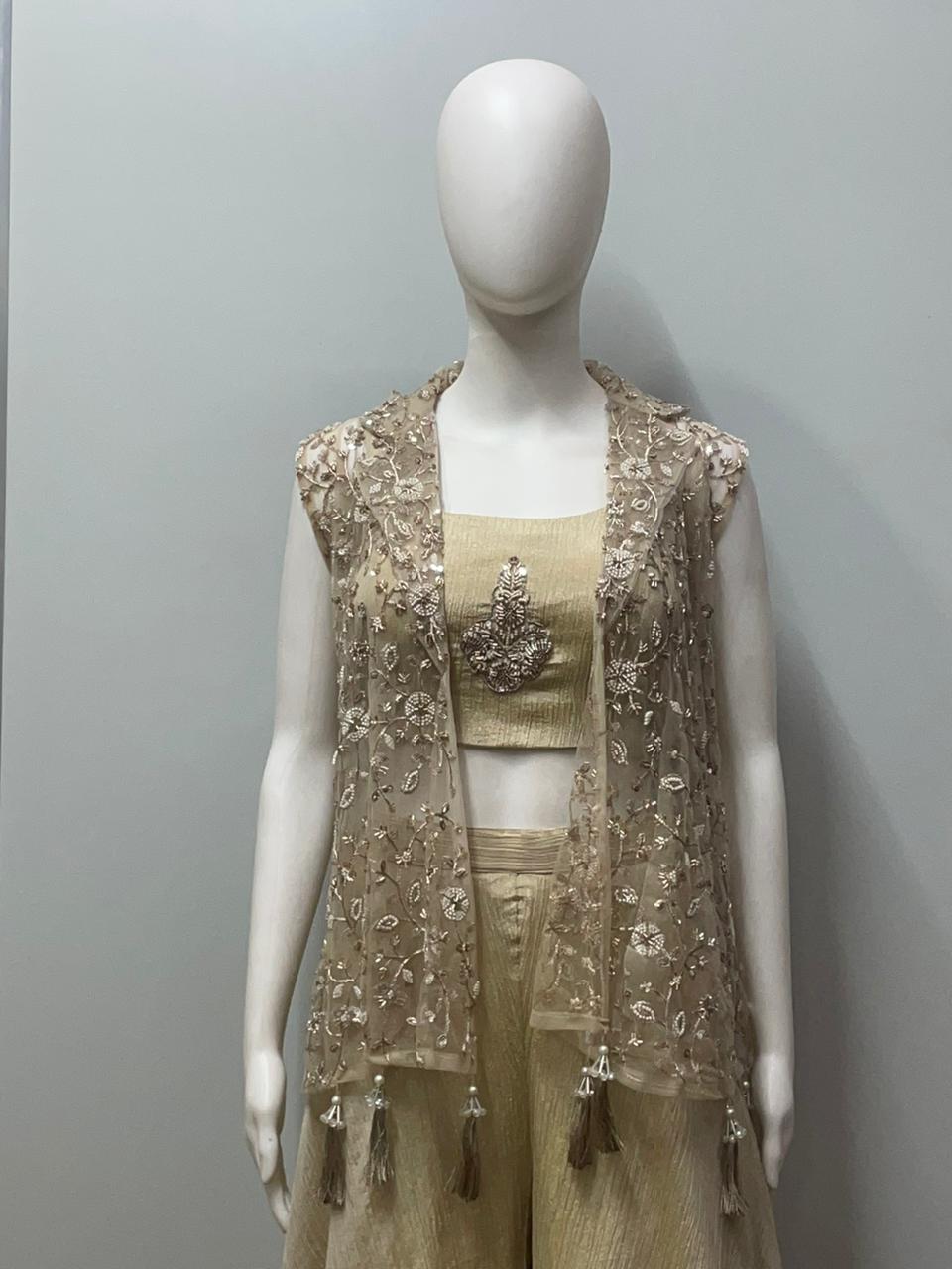 Champagne Embroidered Jacket Palazzo Set