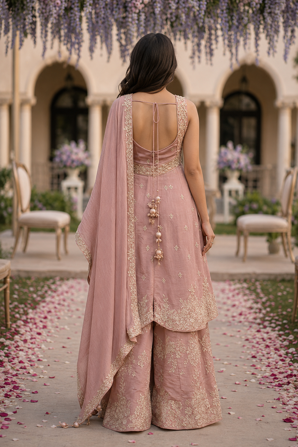 Dusty Rose Embroidered Sharara Set