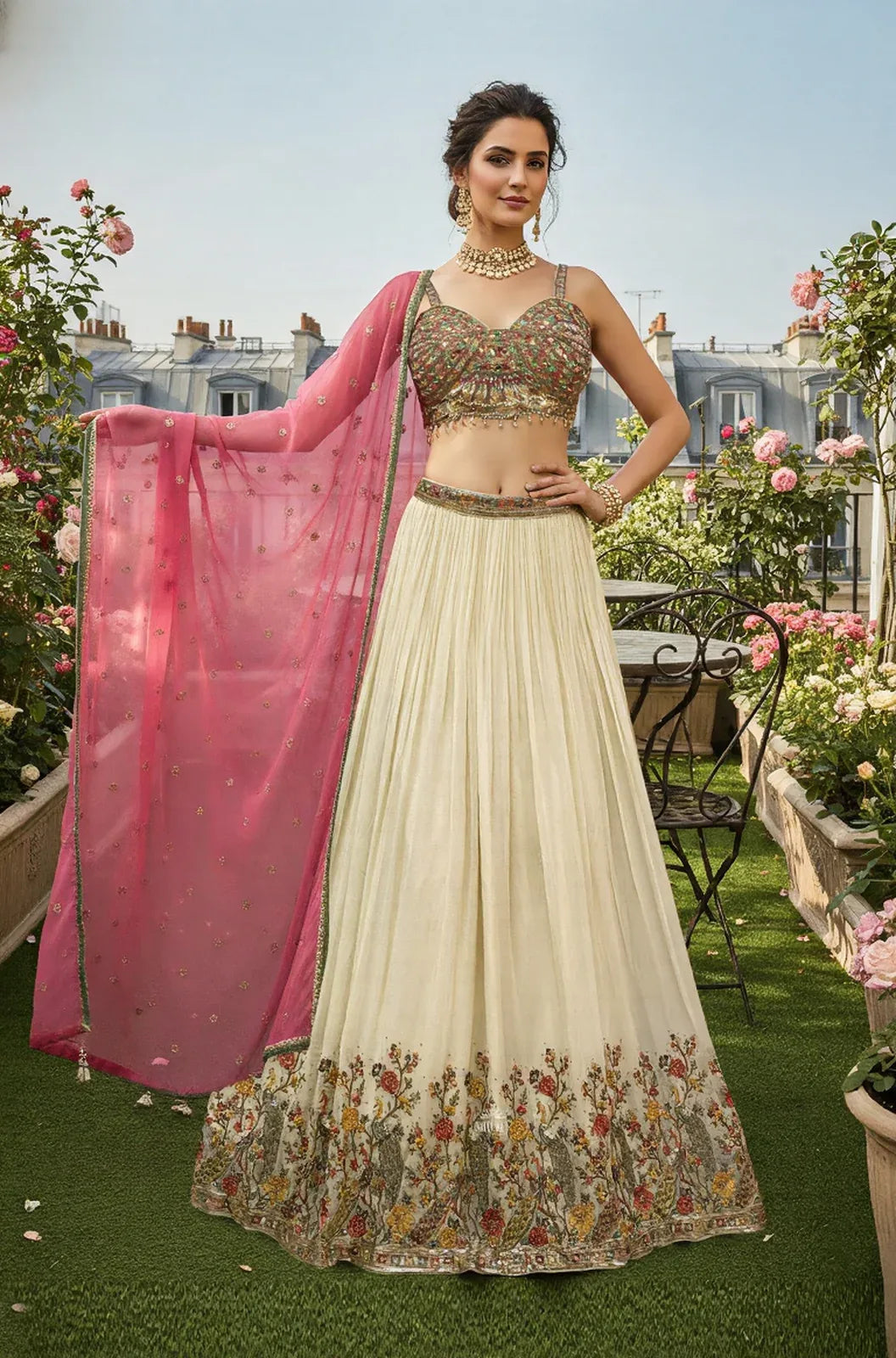 Ivory Garden Embroidered Lehenga Set - MishUUU