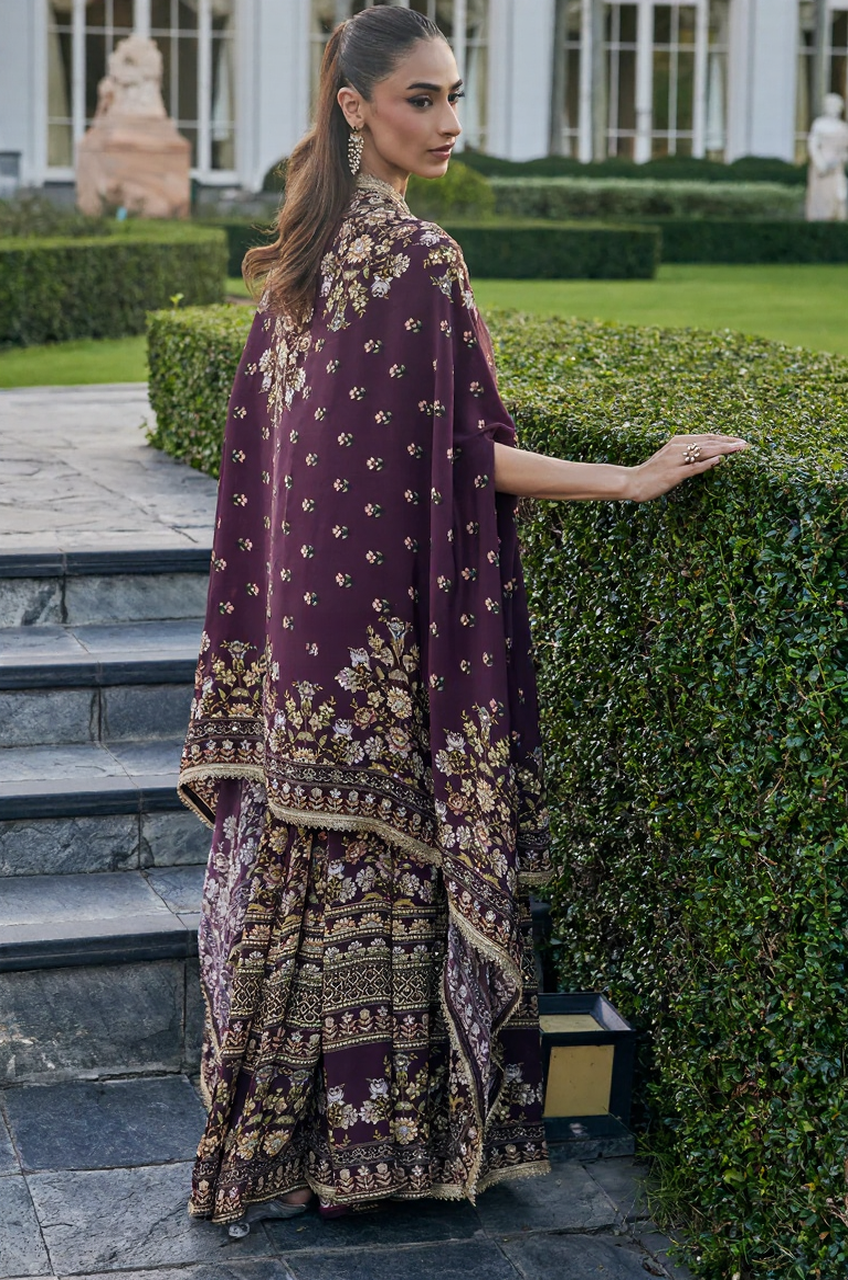 Plum Zareen Embroidered Cape Set