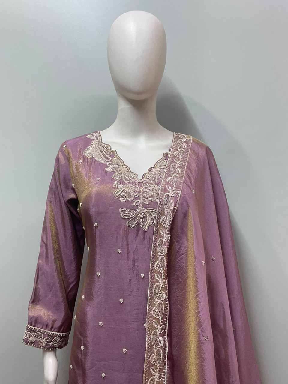 Mauve Gold Embroidered Sharara Set
