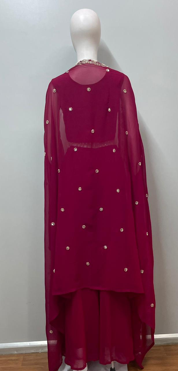 Magenta Gold Cape Palazzo Set