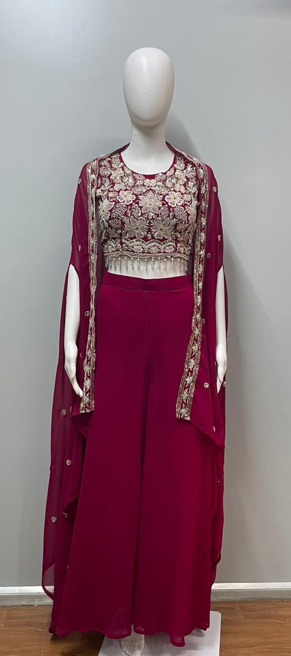 Magenta Gold Cape Palazzo Set