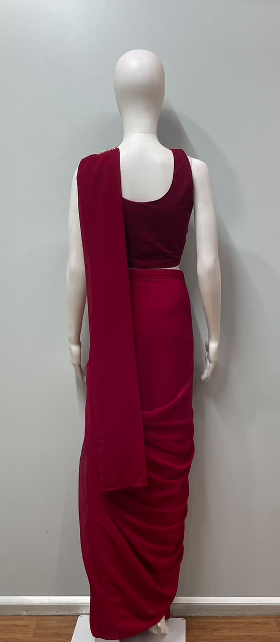 Ruby Zari Draped Saree Set