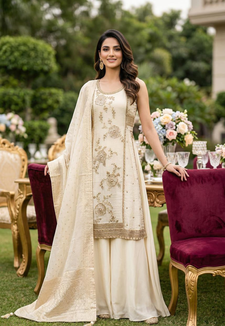 Ivory Zari Grace Palazzo Couture Ensemble