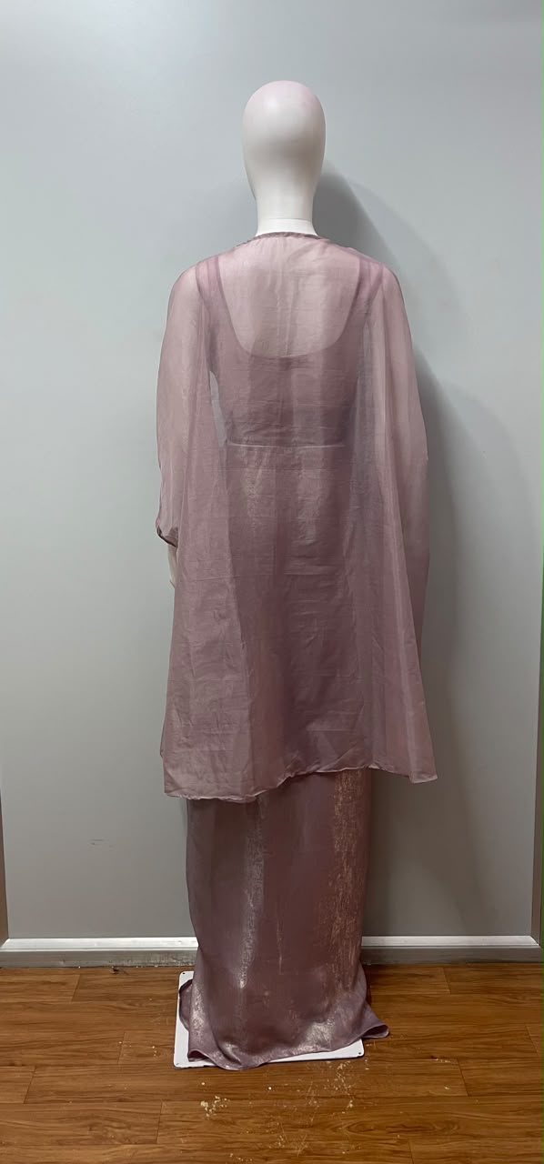 Smoky Mauve Crystal Corset Pre-Draped Saree Set