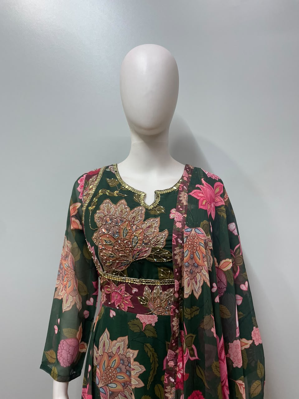 Emerald Floral Embroidered Jacket Palazzo Set