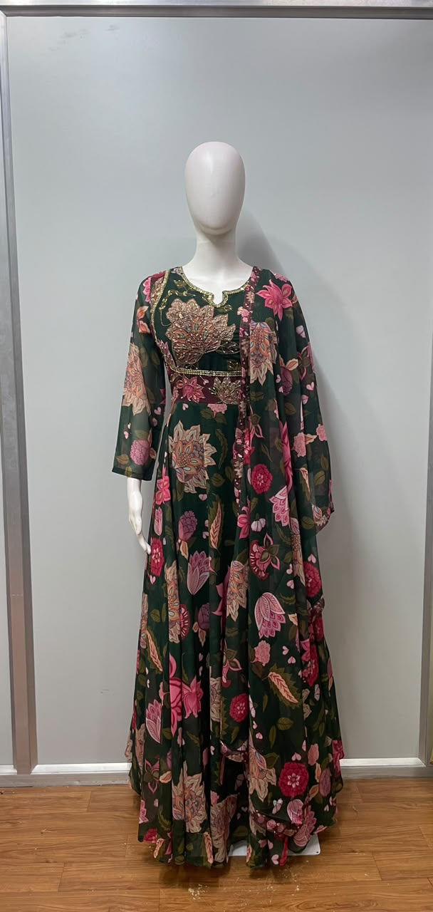 Emerald Floral Embroidered Jacket Palazzo Set