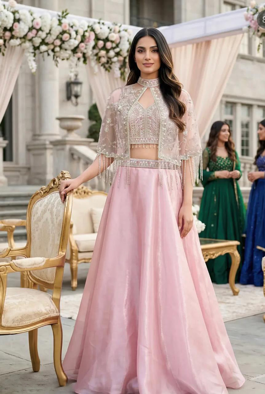 Blush Pearl Cape Lehenga Set