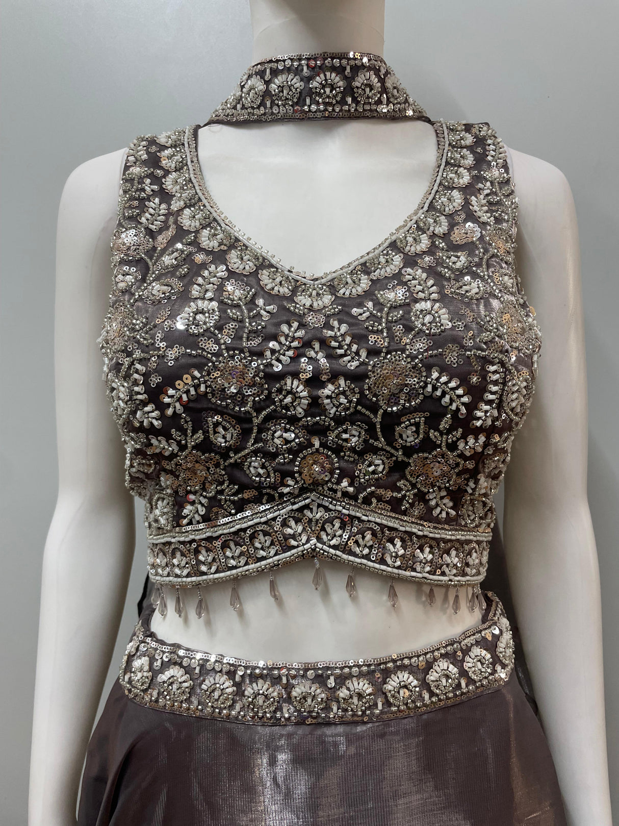 Smoky Taupe Silver Embellished Lehenga Ensemble