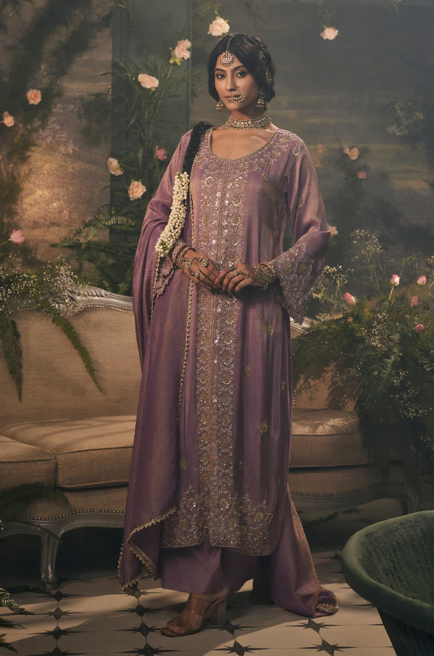 Lilac Zohra Embroidered Kaftan Set